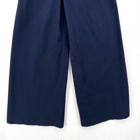 ANTHROPOLOGIE CHINO Jumpsuit Womens 2 Navy Blue Wrap Sleeveless Wide Leg Pockets - Picture 6 of 16